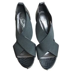 Donald Pliner Pump Black Genell Croco Stretch Strappy High Heels Sandals 7.5N